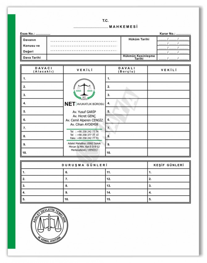 Net Avukatlık Bürosu - Dava Dosyası Net Avukatlık Bürosu - Dava Dosyası